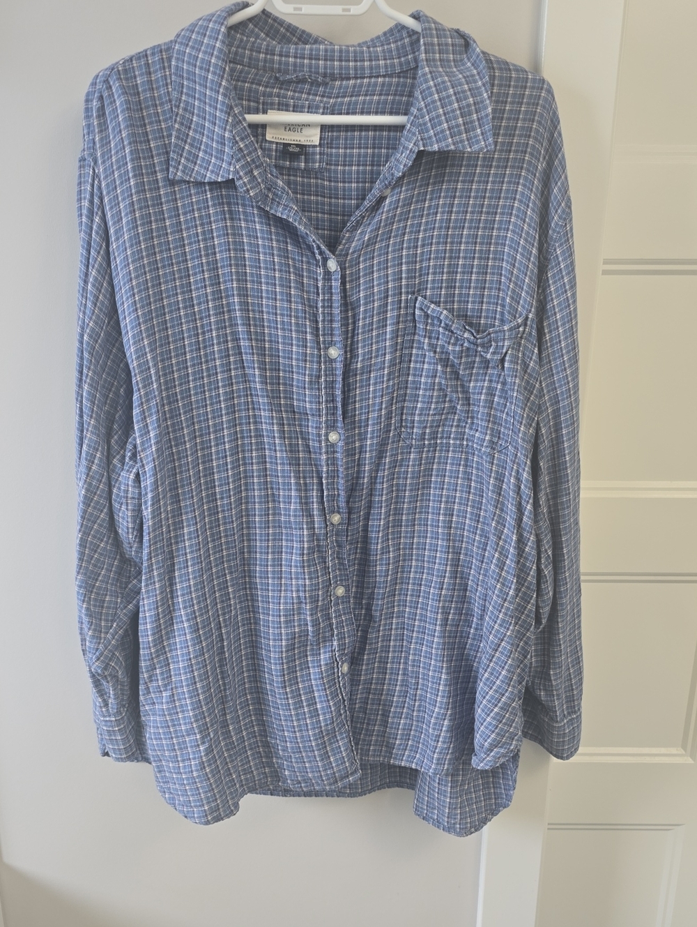 American Eagle Outfitters Blue Plaid Button-Down Shirt